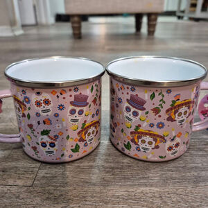 Cook Prep Eat Pink Multicolor Day of the Dead Skull Mugs set